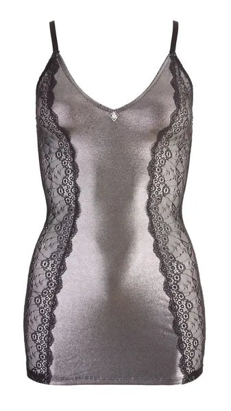 Mini Dress with Rhinestones and Lace Inserts